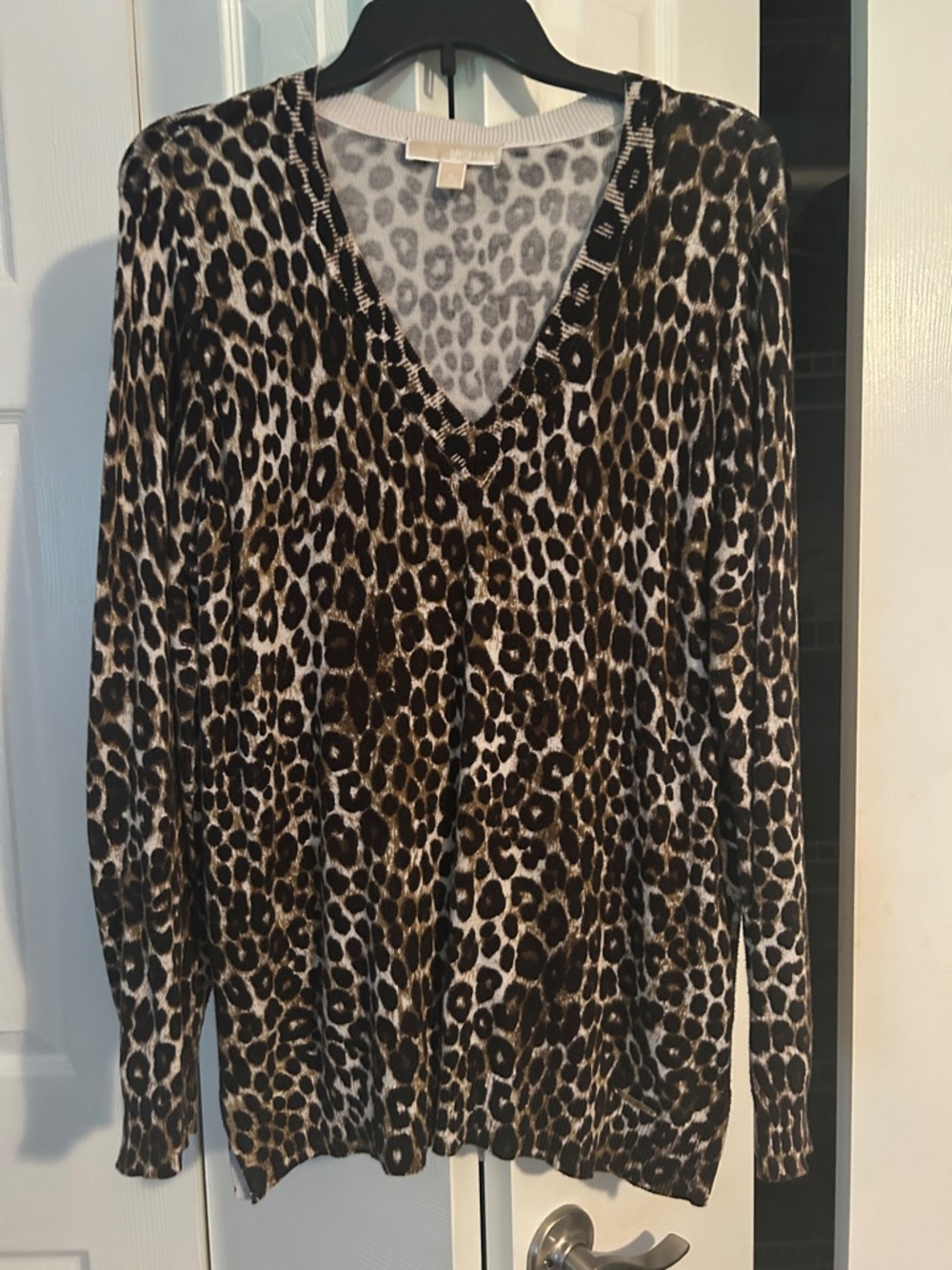 Leopard Print V-Neck Womens Top in Brown and Black